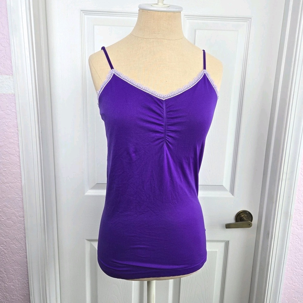 Victoria's Secret Womens Purple Stretch Camisole Size XL Lace Trimed Shelf Bra‎